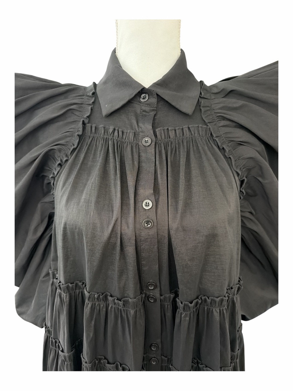 NWT Love Highlight Black Tiered Ruffle Dress Dramatic Statement Sleeves S - Picture 10 of 16